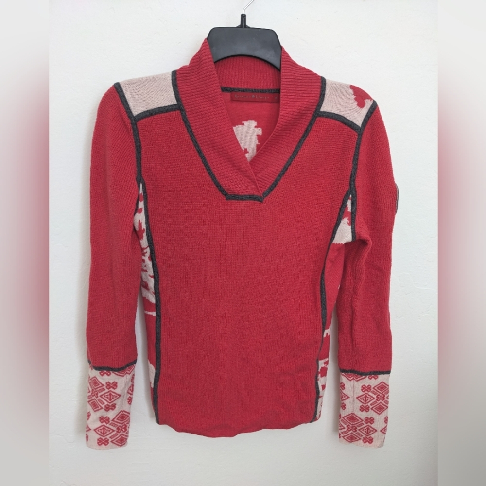 Krimson Klover Pullover Merino Wool Ski Sweater Sleigh Ride Elk Size M Pink